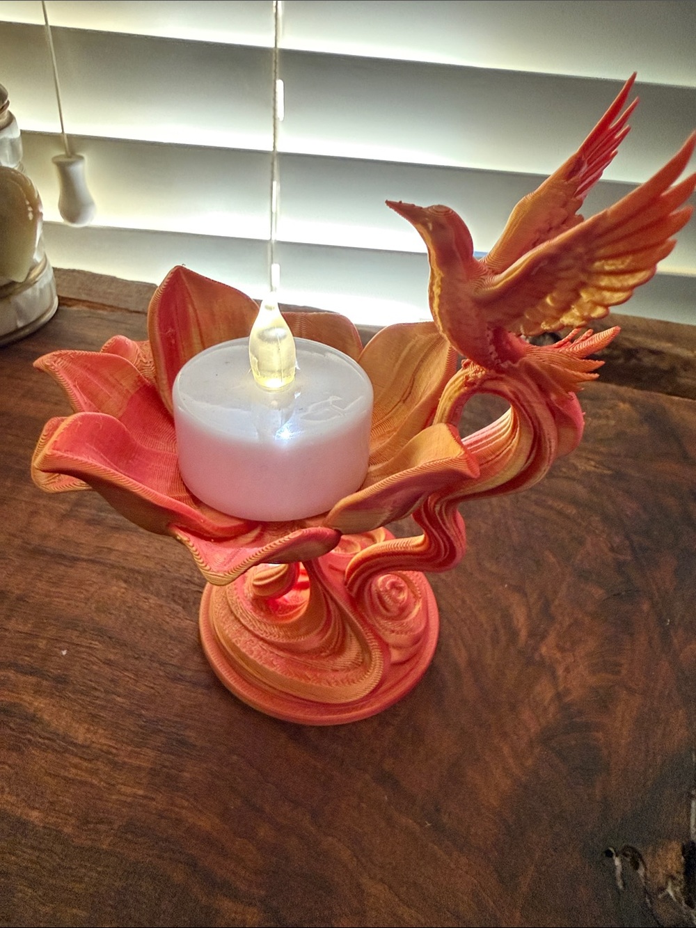 3D printed tea light or ring drop holder.